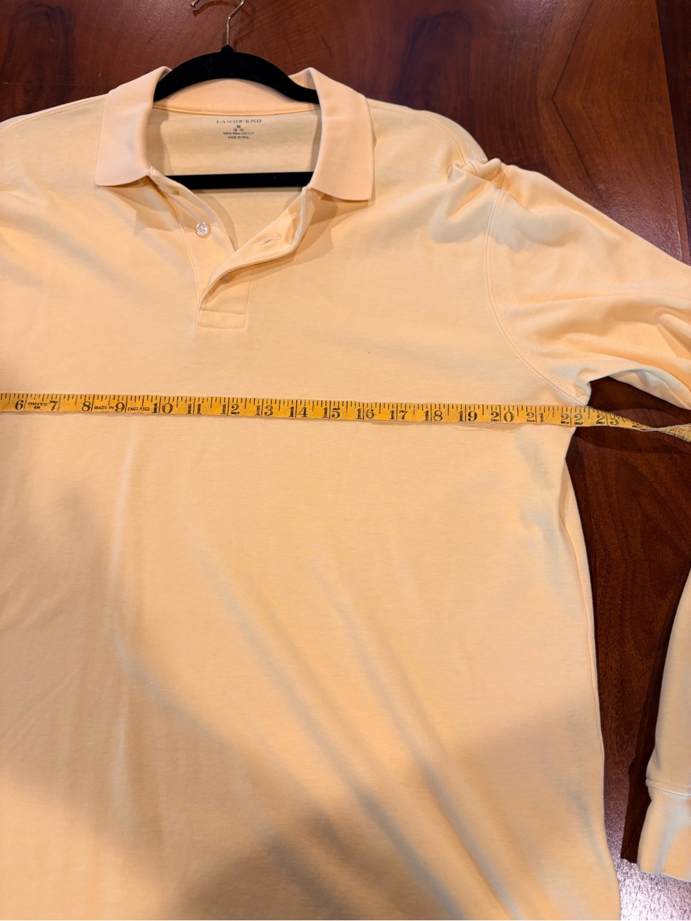 Lands' End Men's Long-Sleeve Pale Yellow Polo, prima 100% cotton, size M - Picture 3 of 4